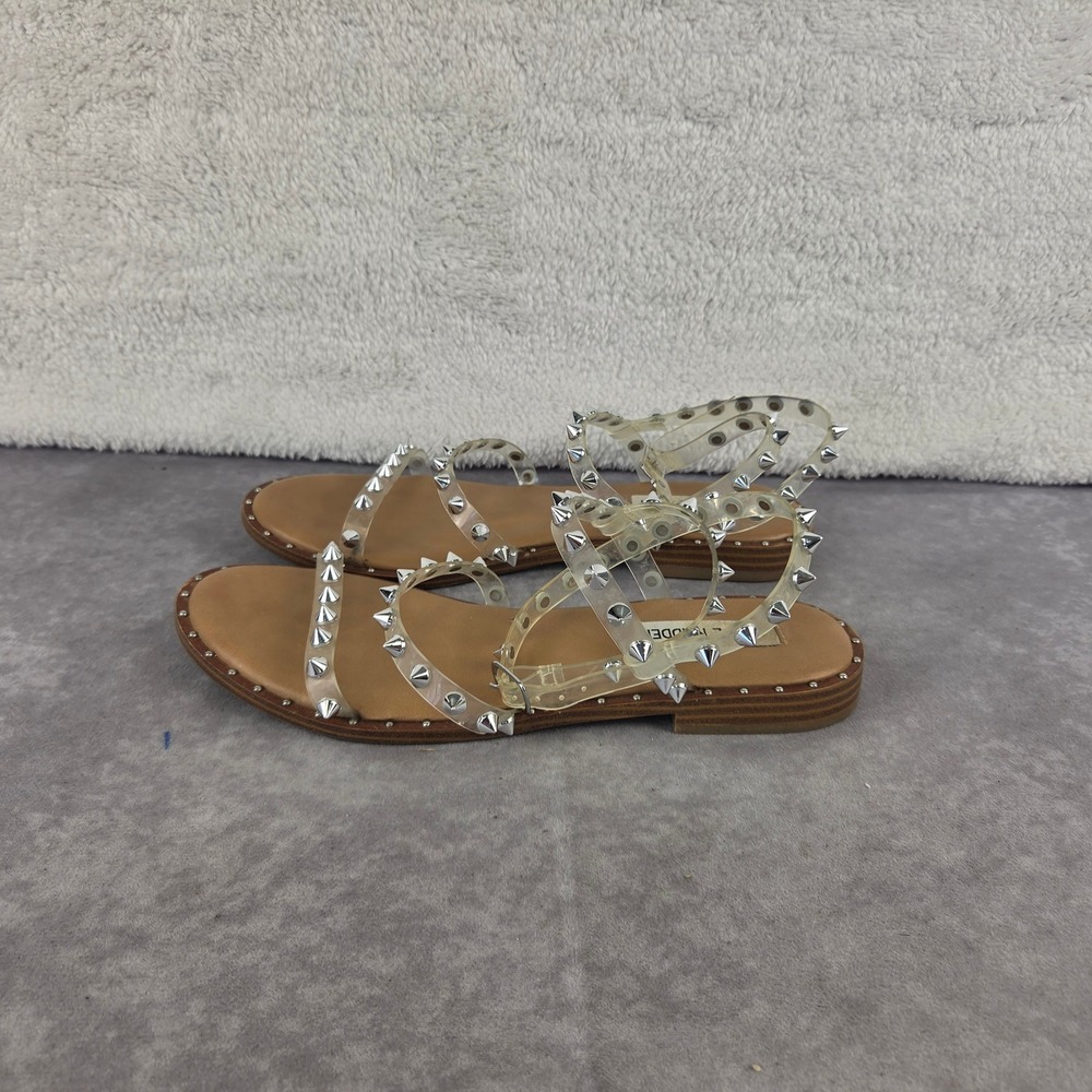 Steve Madden Transport Clear Spiked Gladiator Sandals Tan Silver Size 7.5M